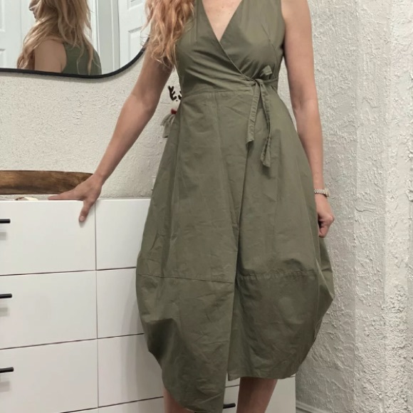 Imperial Olive Green Wrap Lagenlook Dress Made in Italy - Picture 2 of 8